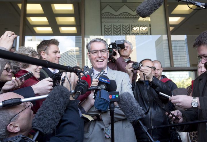 Omar Khadr's lawyer Dennis Edney speaks to media in Edmonton, Alta., on Thursday, May 7, 2015 after Khadr was ordered released on bail.