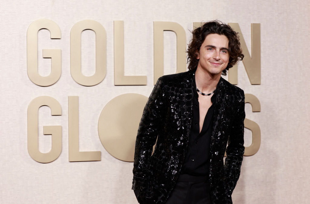 Timothee Chalamet arrives for the 81st annual Golden Globe Awards at The Beverly Hilton hotel in Beverly Hills, California, on January 7, 2024.