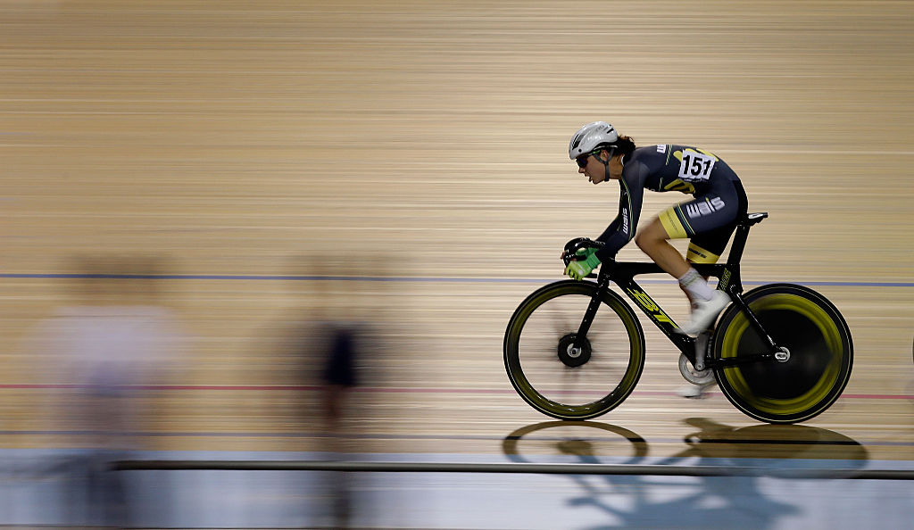 FILE - Melissa Hoskins of Western Australia competes in the Women's 25km Points Race during the 2015 National Track Cycling Championships at DISC Velodrome on January 30, 2015 in Melbourne, Australia.