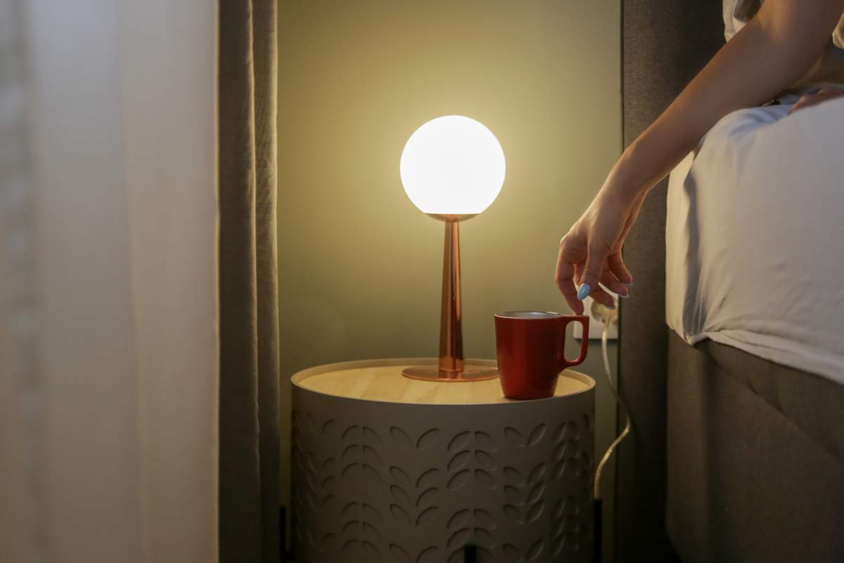 sun lamp on bedside table