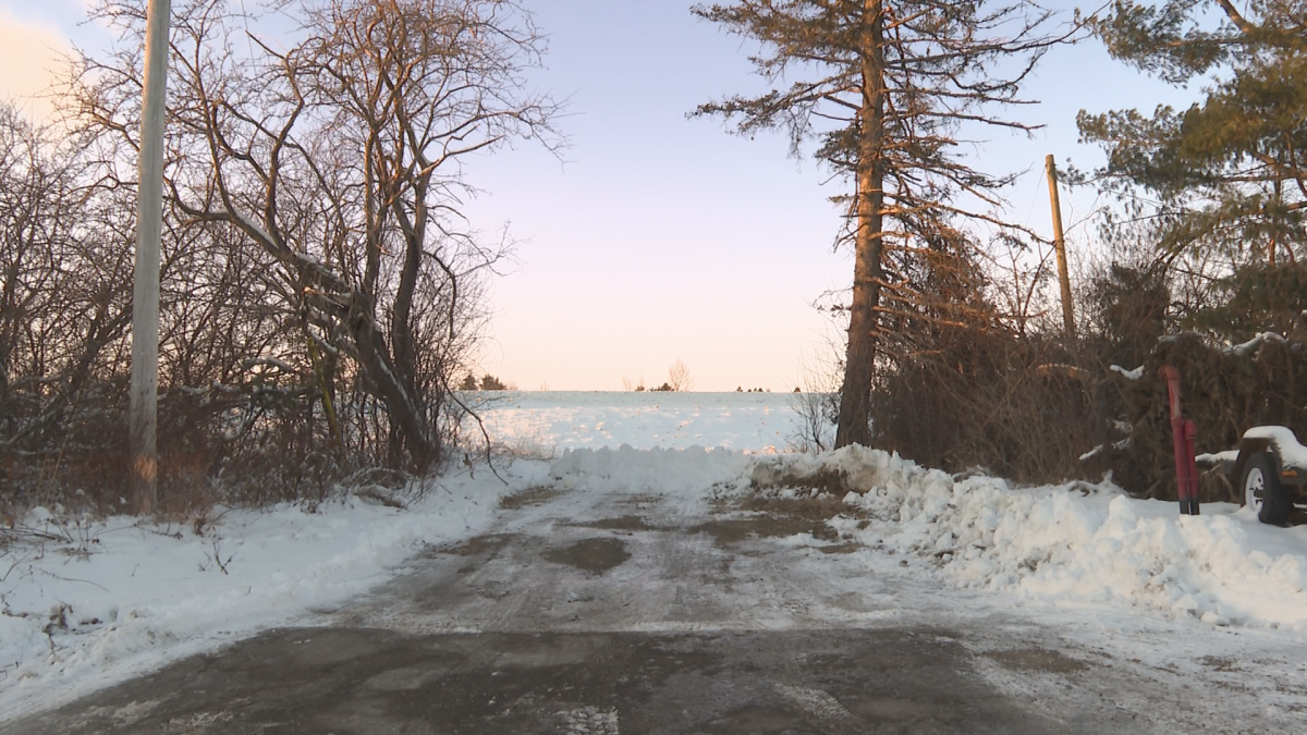 The property is situated behind several houses and businesses on a road within the town limits.