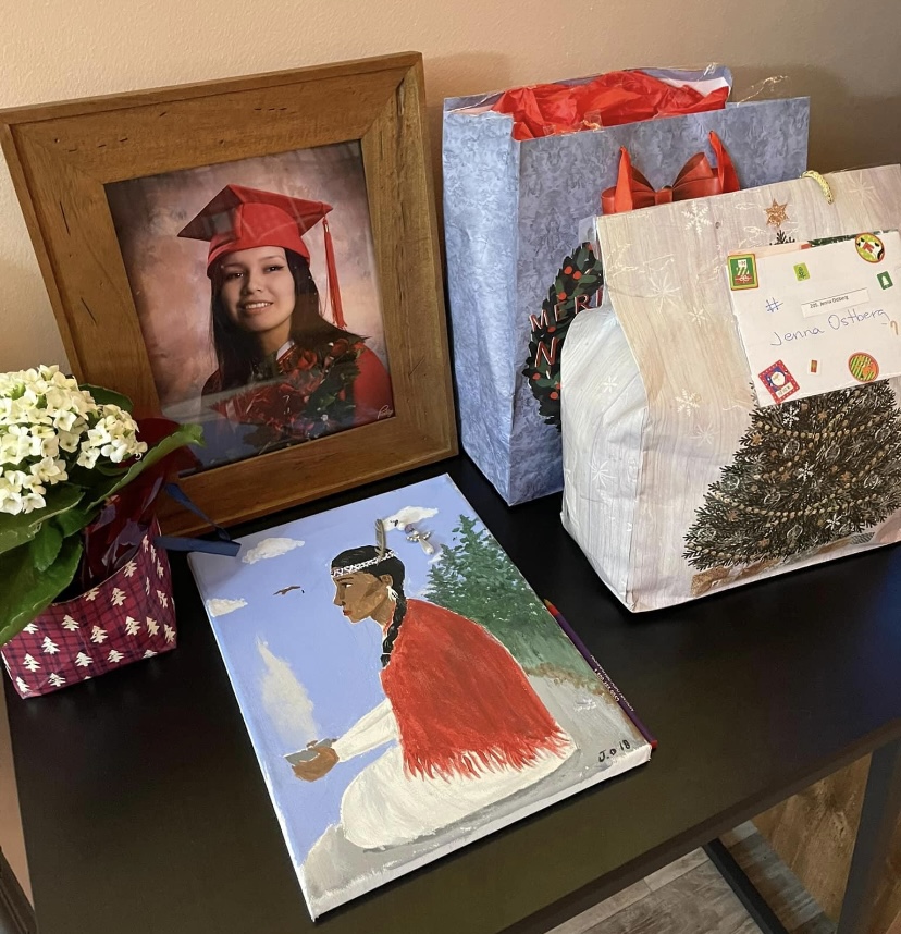 A shrine to Jenna Ostberg, who was found dead in a home in Thunder Bay, Ont., on Dec. 30, 2023, is seen in her mother Melanie Beardy’s home.