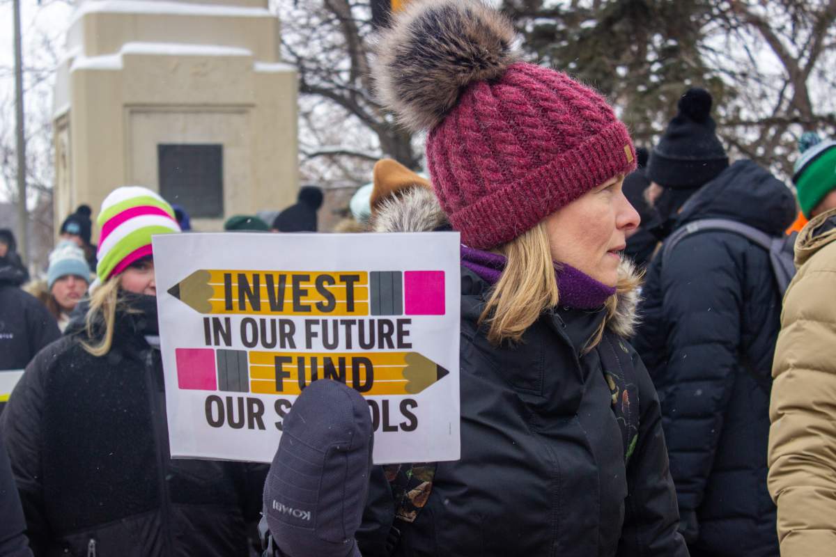 Both current and former teachers were striking for better education conditions in the province on Jan. 22, 2024.