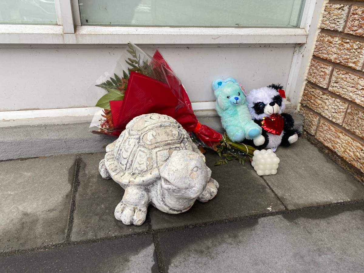 A memorial in Thornhill, Ont., for an infant who died in January, 2024. Police are investigating the death as a homicide.