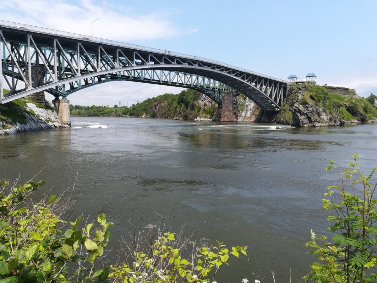 The Reversing Falls bridge in Saint John. Saint John Police said emergency personnel responded at about 9:30 a.m. to a report of human remains in the water near the river's Reversing Falls.