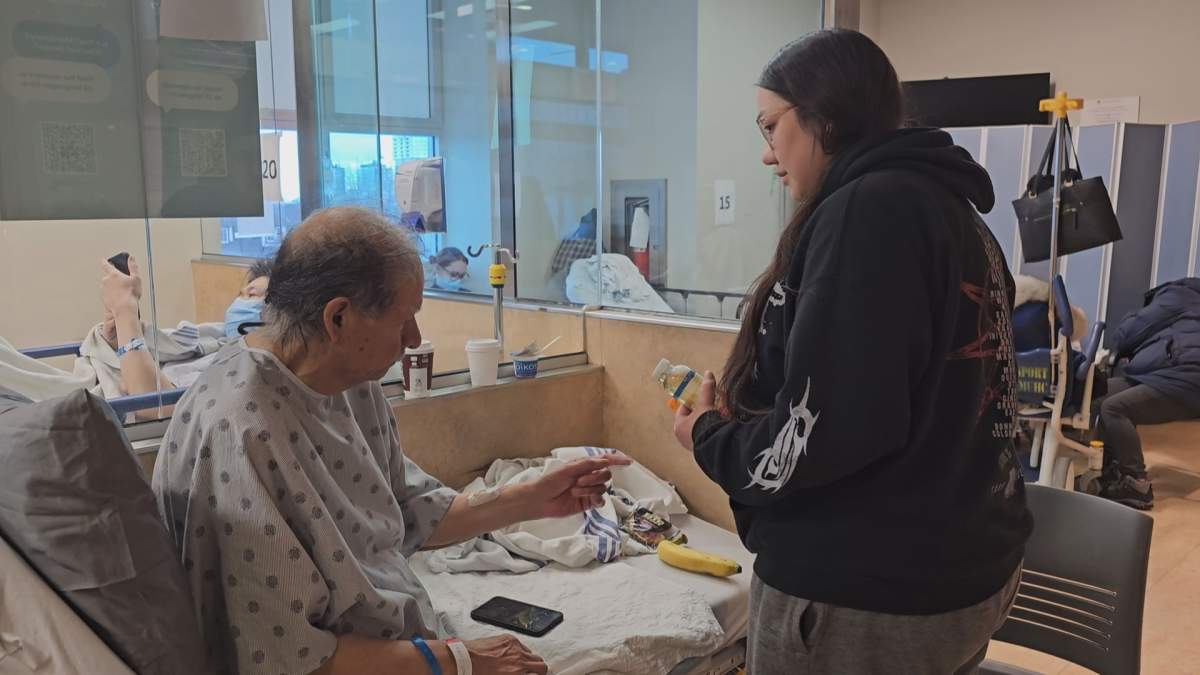 Matthew Mukash and his granddaughter Jade in a Montreal hospital ER in January 2024.