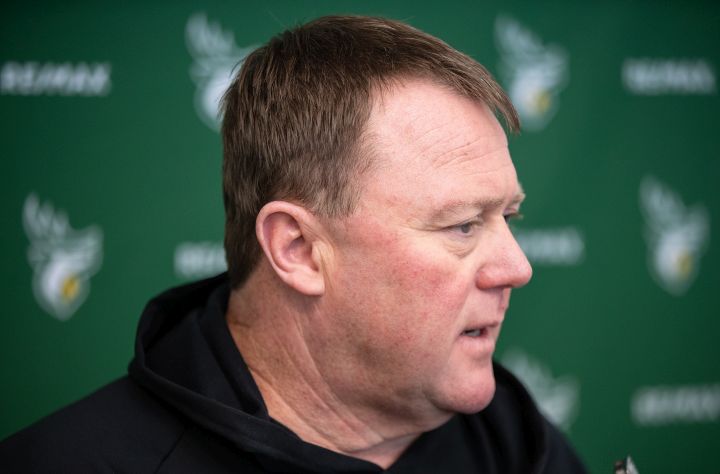 Edmonton Elks head coach Chris Jones speaks about the season at a year end press conference in Edmonton, Monday, Oct. 23, 2023.