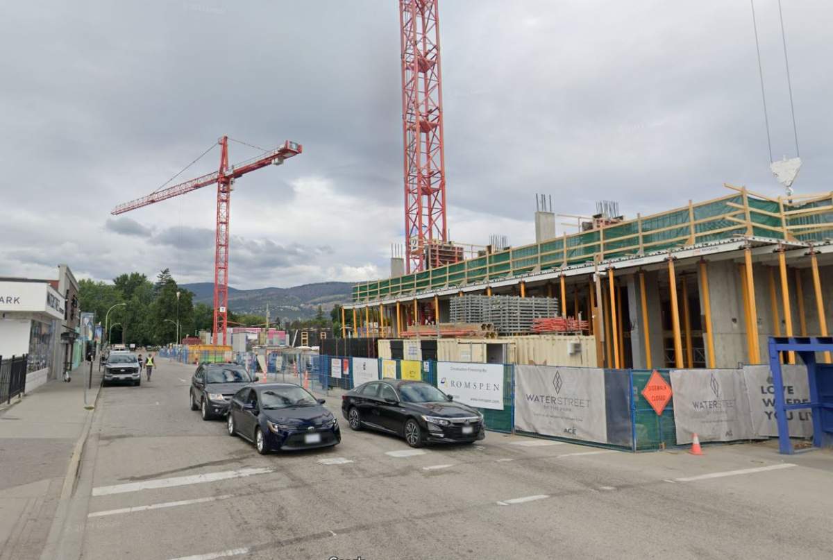 File photo of tower construction along Leon Avenue in downtown Kelowna, B.C.