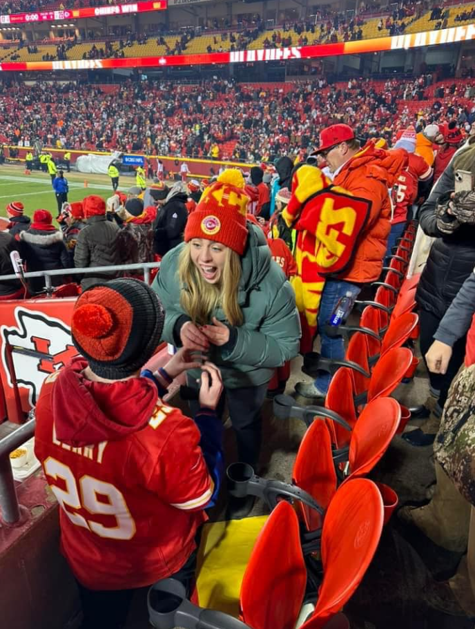 Winnipeg’s MacKenzie Cook got engaged in the U.S. while attending a Kansas City Chiefs NFL game.