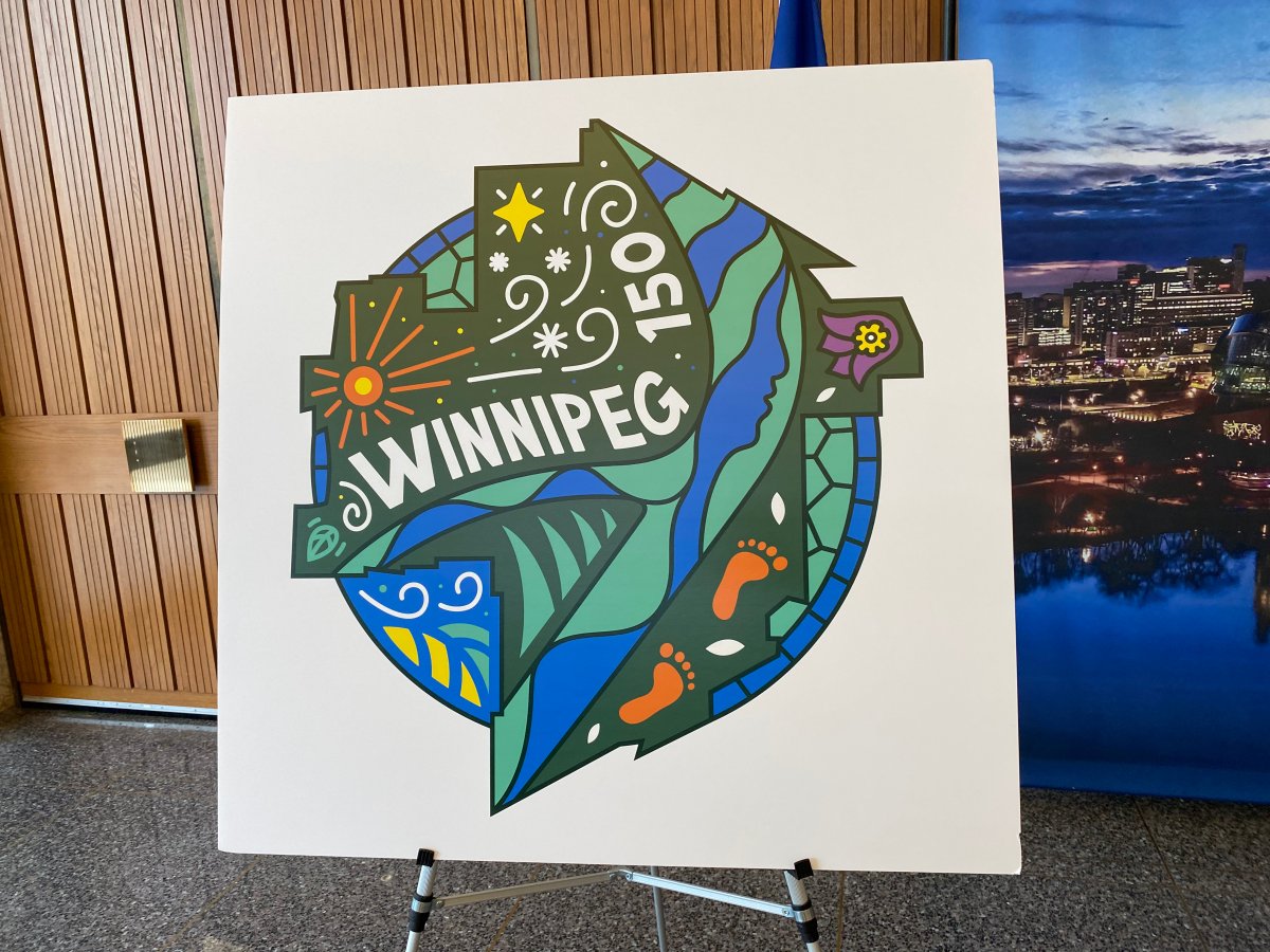 The new Winnipeg 150 graphic, designed by local artist Jordan Stranger, was unveiled at City Hall Monday.