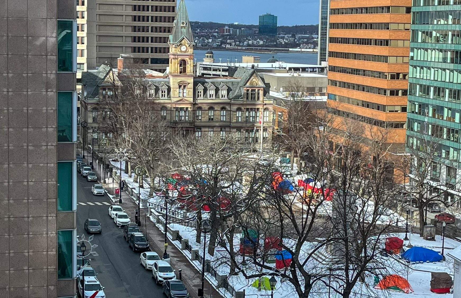 A tent community at Grand Parade outside Halifax City Hall. 