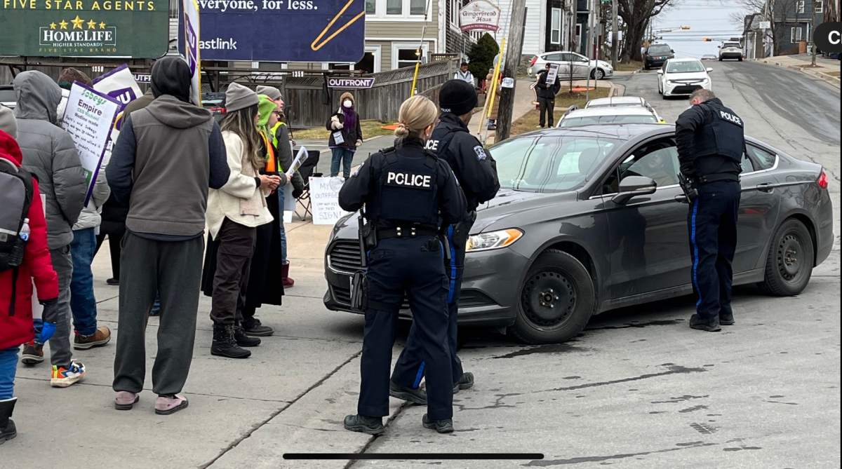 Halifax Regional Police officers were called to a picket line outside Pete's Frootique on Jan. 4, 2024.