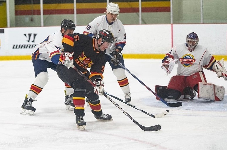 Guelph firefighters and former NHL stars drew 10-10 in a charity hockey game at the Sleeman Centre on Jan. 26.
