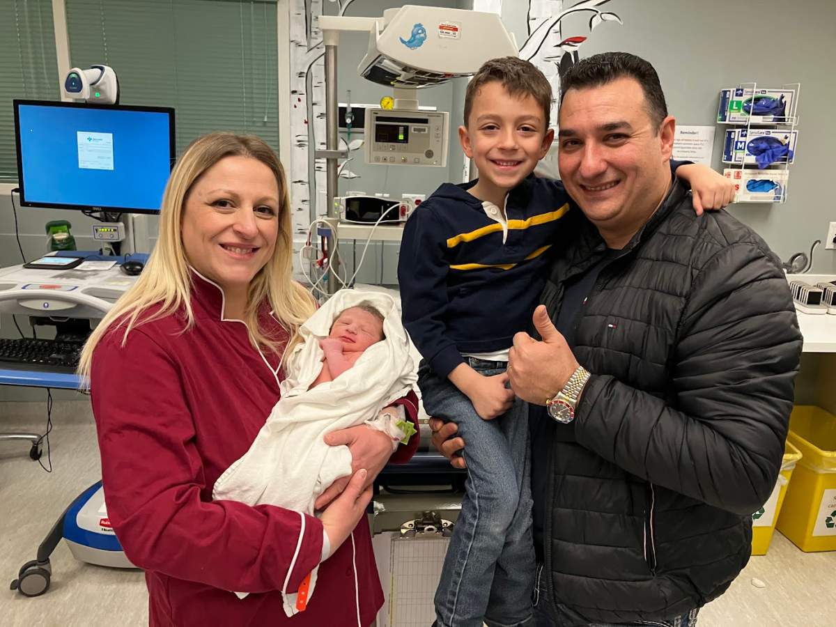 The Qiro family welcomed daughter Marianthi, Calgary's New Year's baby for 2024, at 12:25 a.m. L to R: Marina, Marianthi, Hector (brother) and Chris.