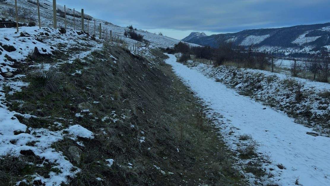 A view of the future Grey Canal trail alignment, acquired from Coldstream Ranch. The trail will follow an existing farm access road.