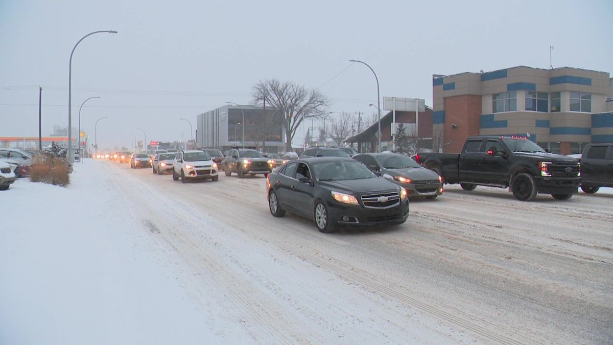 Drivers commute on Edmonton streets Tuesday, Jan. 9, 2024.