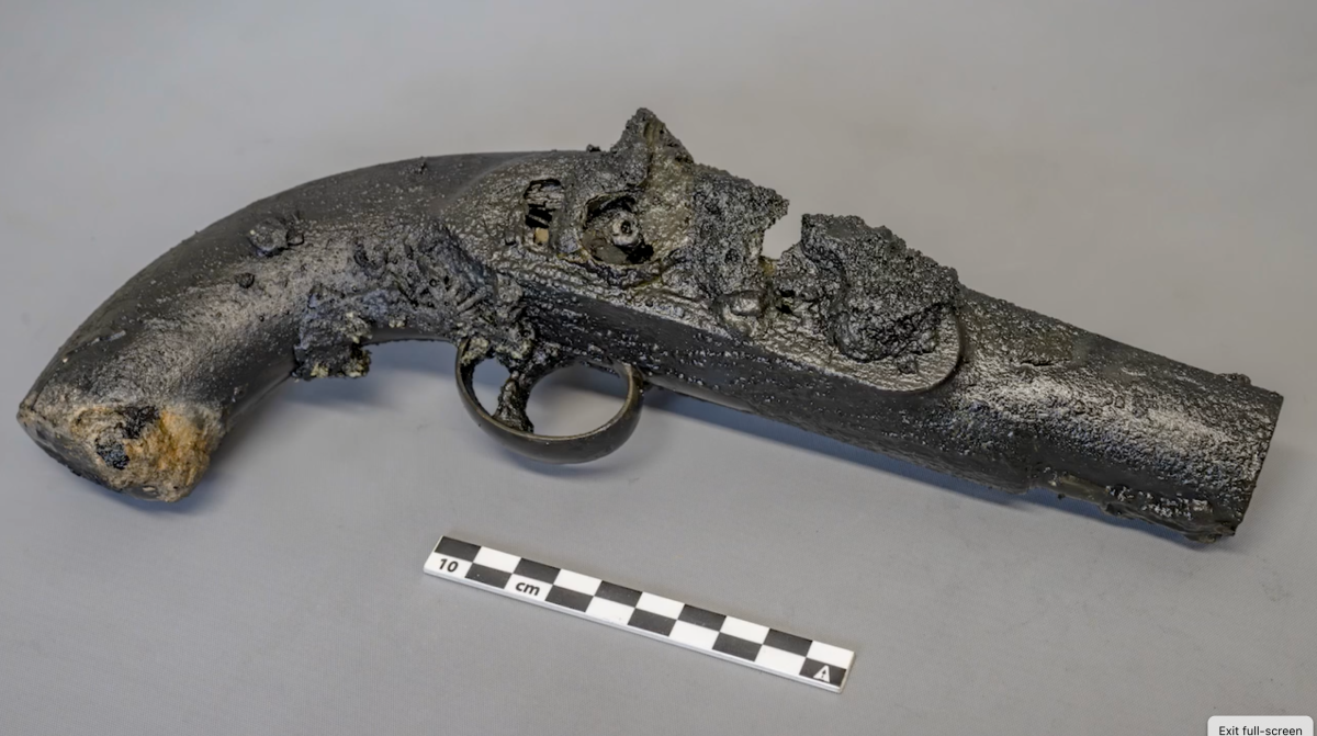 A pistol found by underwater archaeologists excavating the shipwrecks of the Franklin expedition.