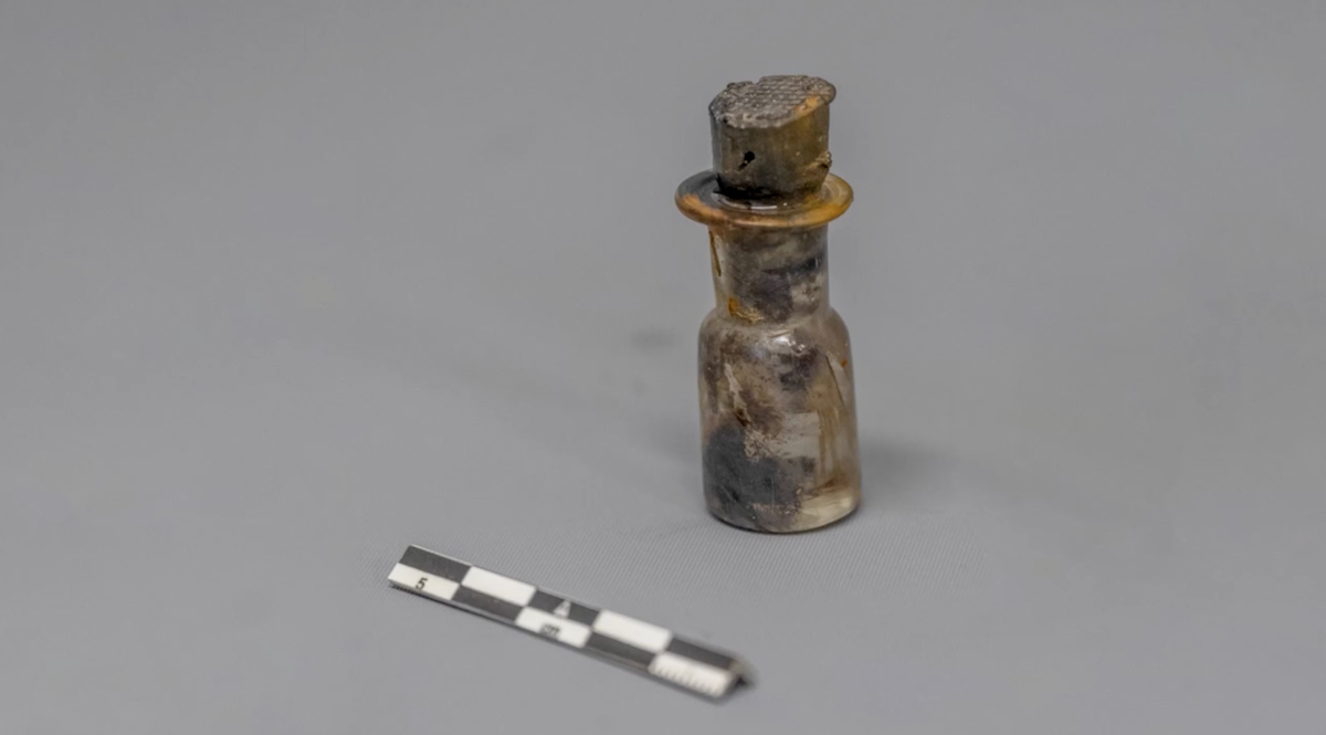 A sealed medicine bottle found by underwater archaeologists excavating the shipwrecks of the Franklin expedition.