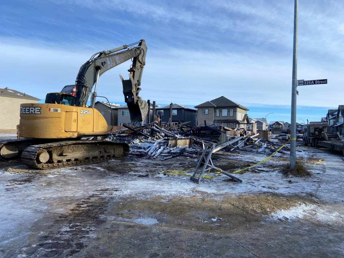 A home at 9805 225A Street in west Edmonton's Secord neighbourhood was destroyed by fire on Monday, Jan. 8, 2024.