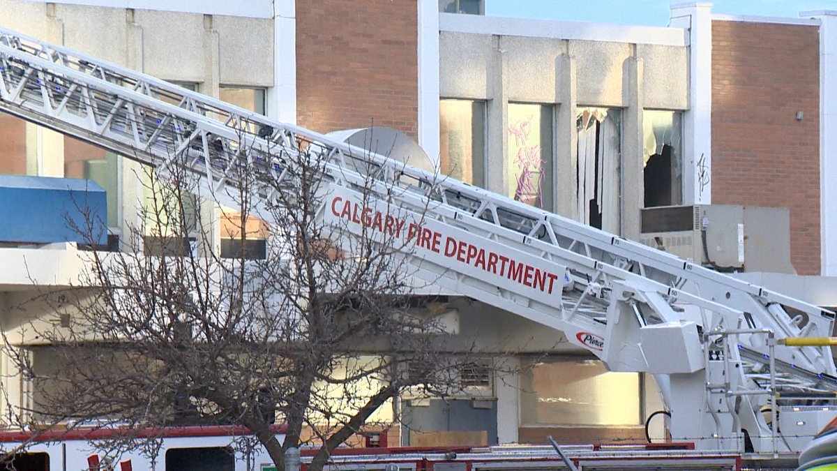 Calgary Fire Department crews fight a fire in a vacant building in the city's Beltline building on Jan. 30, 2024.