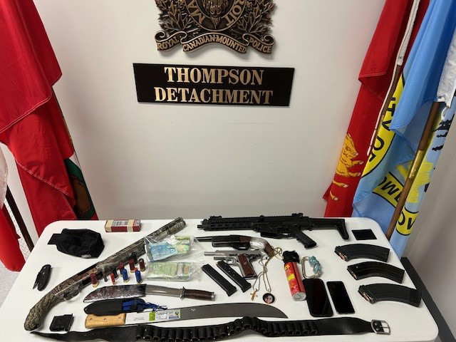 RCMP officers seized several items following a traffic stop in Thompson, Man., on Jan. 12. A subsequent investigation led to the execution of two search warrants and the seizure of more items.