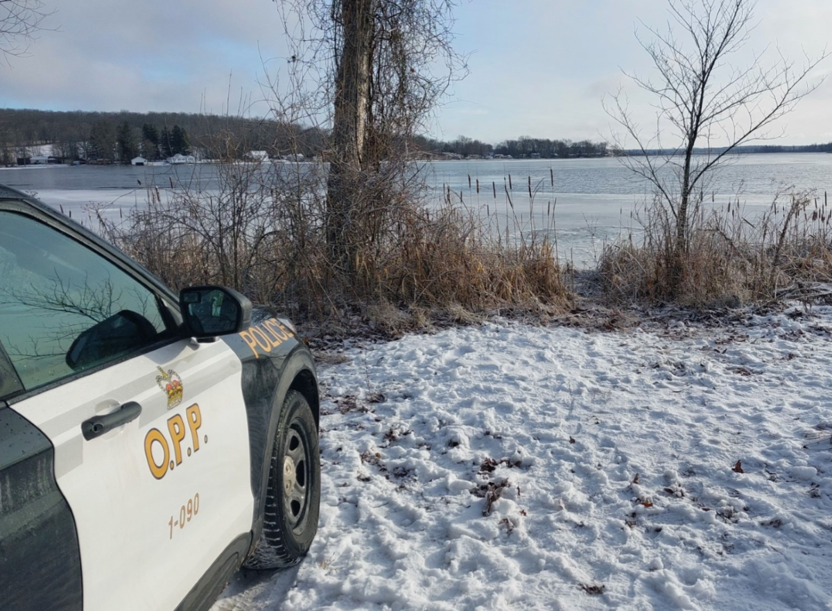 Northumberland OPP say an officer helped rescue a pet owner who attempted to save their dog, which had fallen through the thin ice on the Trent River on Jan. 11, 2024.