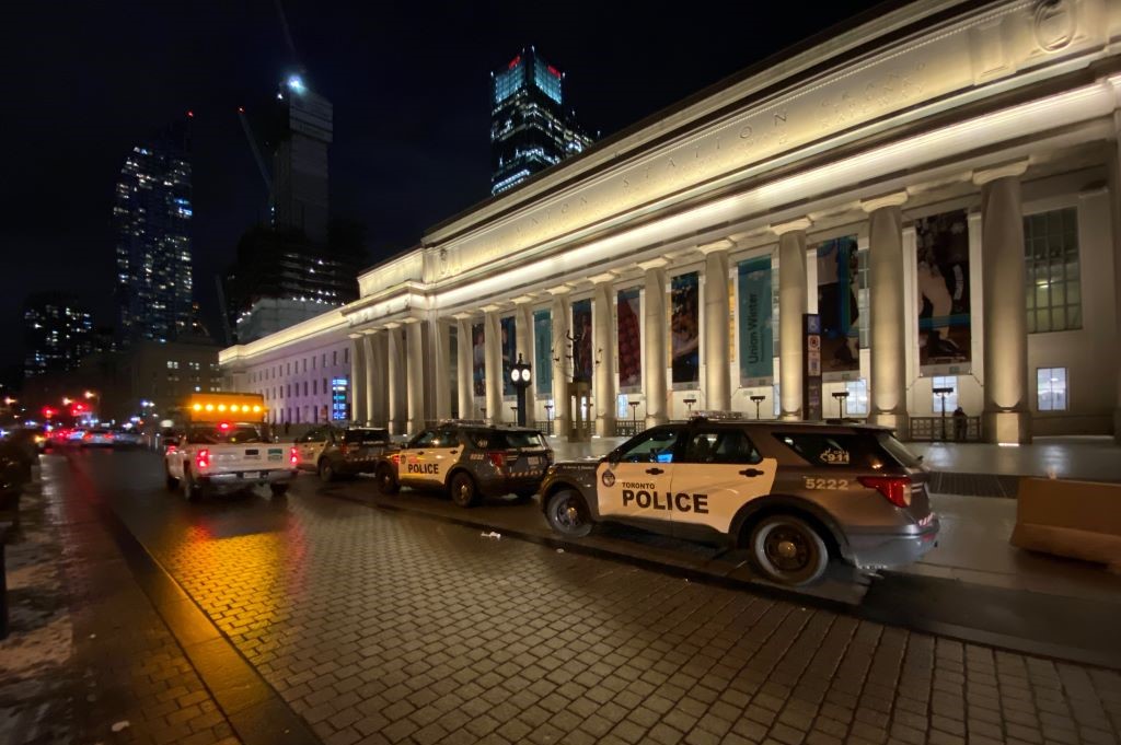 Toronto police are on scene at Union Station after a man allegedly sprayed people with bear spray Monday evening.