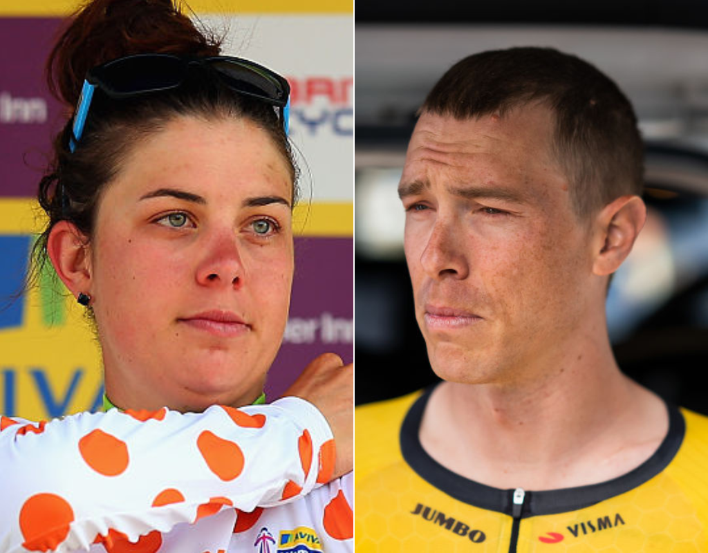 FILE - Melissa Hoskins (L) and Dennis Rohan (R) are seen in photos from separate cycling events.