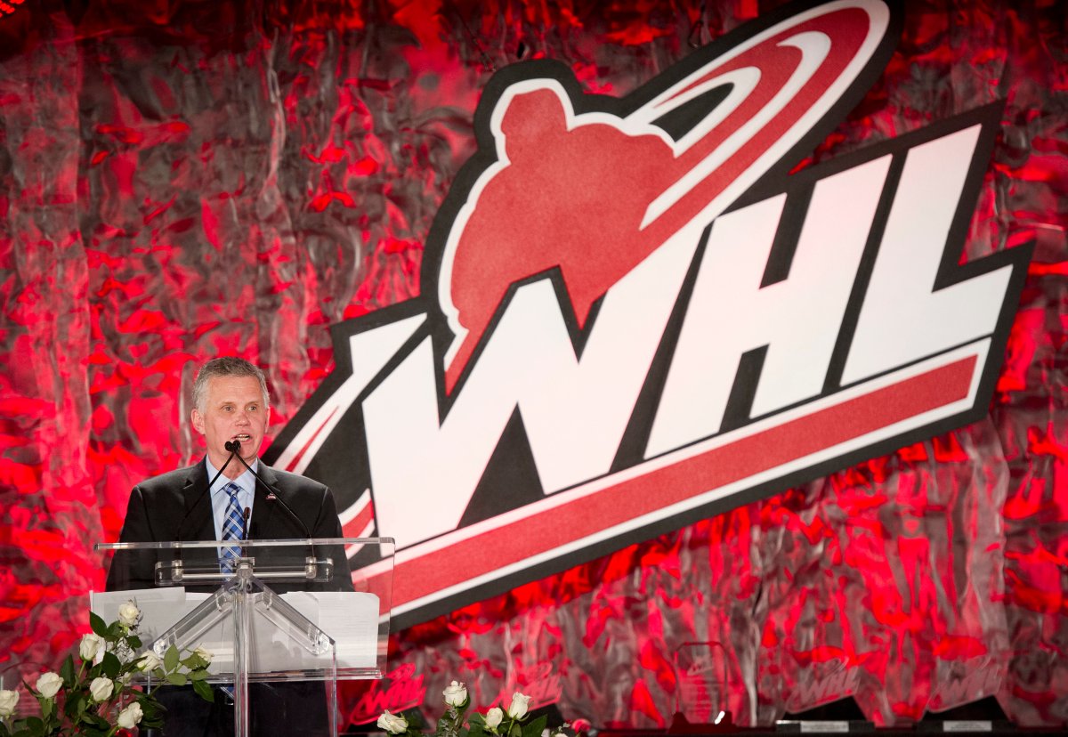 File photo of WHL Commissioner Ron Robison speaking in Calgary on April 30, 2014.