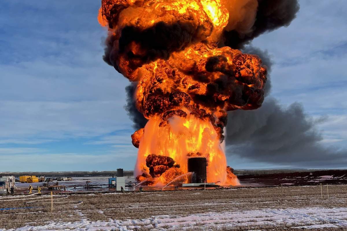 A fire at an oil lease site in Minburn County, Alberta