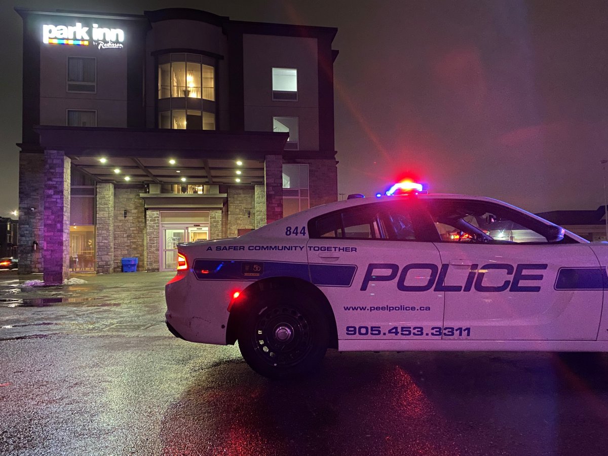 Police on scene after a shooting in Brampton sent a woman to hospital on Jan 25, 2024.