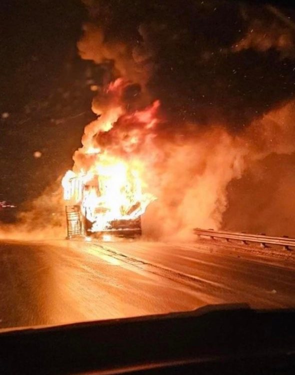 A portion of Highway 63 north of Fort McKay was closed for several hours Wednesday morning after a bus caught fire.