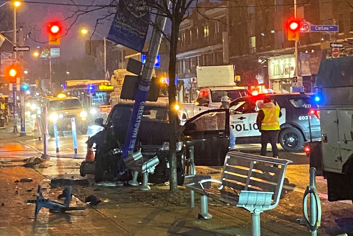 An SUV crashes into a pole Doin Toronto on Jan. 11, 2024.