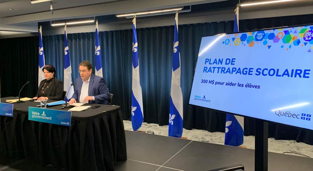 Education Minister Bernard Drainville gives the details of a $300-million plan to help students catch up after public schools were closed from the teachers’ strike.