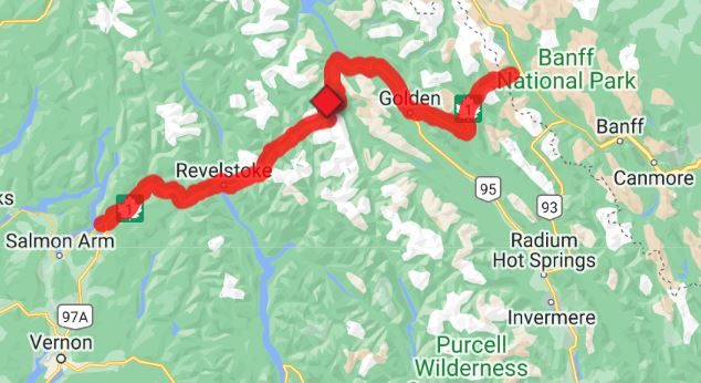 DriveBC has issued a weather advisory for a large stretch of Highway 1 on Sunday.