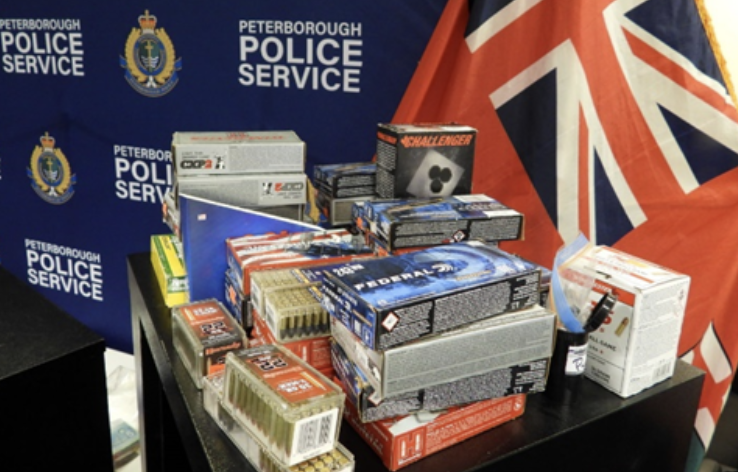 Peterborough police display ammunition seized in Peterborough and Warkworth on Jan. 31, 2024.