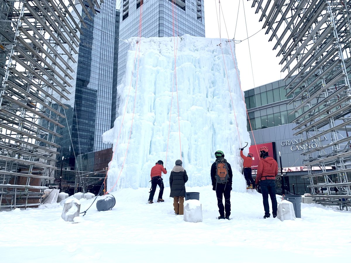 Photo showing 12-metre ice wall in Ice District.