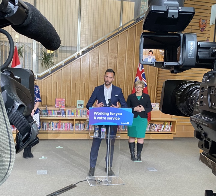 Ontario Education Minister Stephen Lecce spoke at a press conference Tuesday.