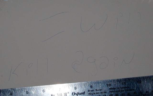 A note left at the crime scene where Byron Carr's body was found.