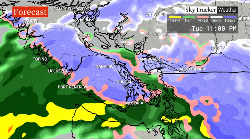 Timeline Of The Snow Set To Hit B.C. South Coast On Tuesday | Globalnews.ca