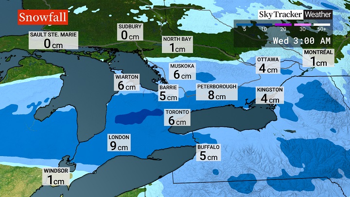 Snow headed to southern Ontario Tuesday, some areas could see up to 10 cm - image