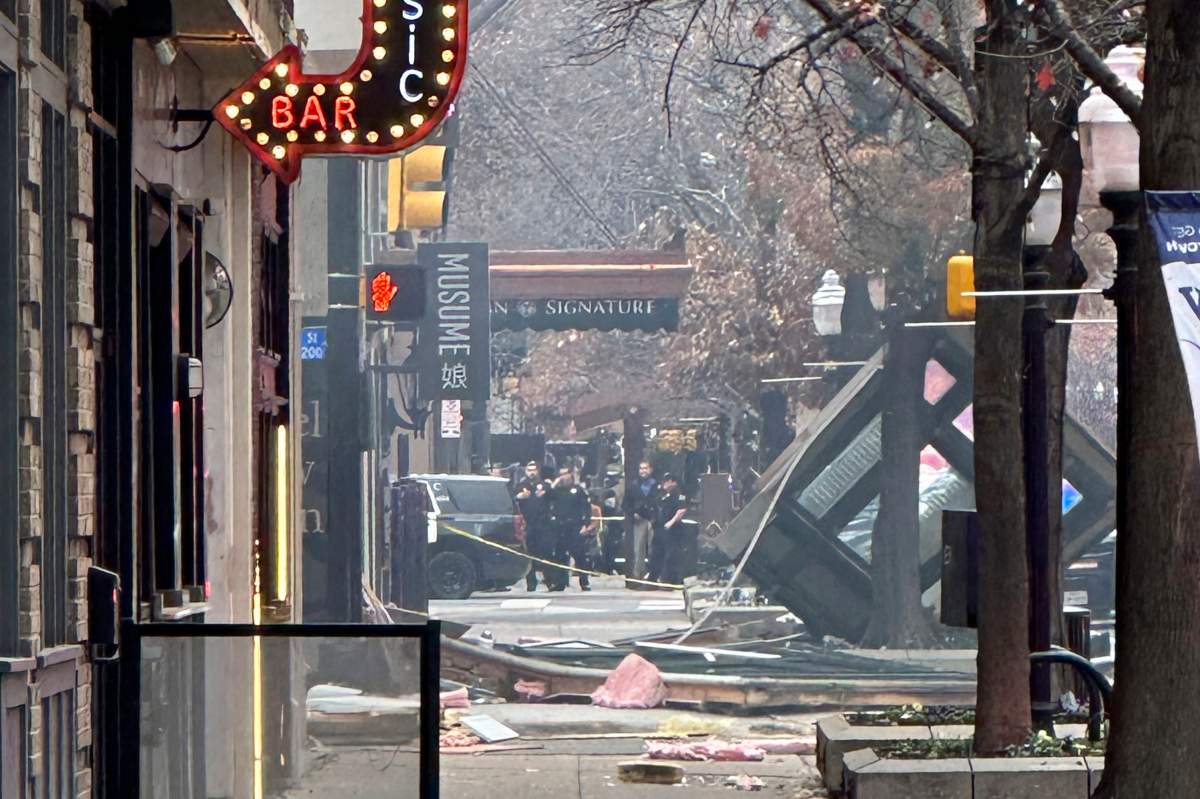 First responders work the scene after an explosion at the Sandman Signature hotel on Monday, Jan. 8, 2024, in Fort Worth, Texas.