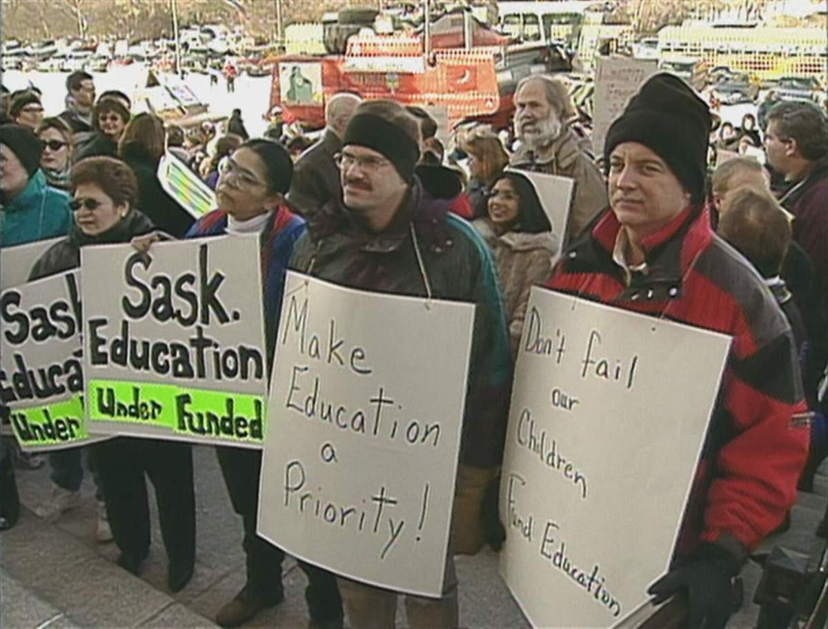 Teachers from across Saskatchewan gathered at the legislative building in Regina back in 2000 to protest better education resources.
