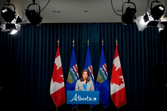 Alberta Premier Danielle Smith answers questions at a news conference in Calgary on Thursday, February 1, 2024. Doctors are criticizing Alberta Premier Danielle Smith for her medically 