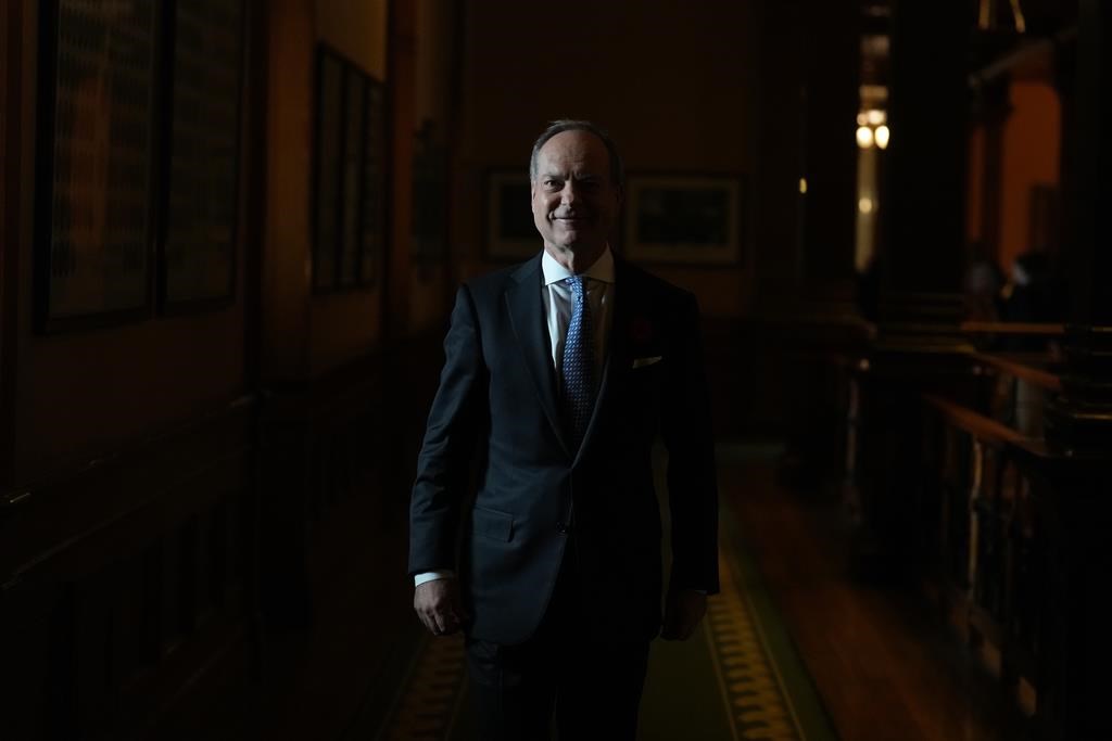 Ontario Finance Minister Peter Bethlenfalvy walks to a meeting at Queen's Park in Toronto on Thursday, Nov. 2, 2023. Ontario is projecting that it will end this fiscal year with a $4.5-billion deficit, while also hanging onto a large contingency fund. 