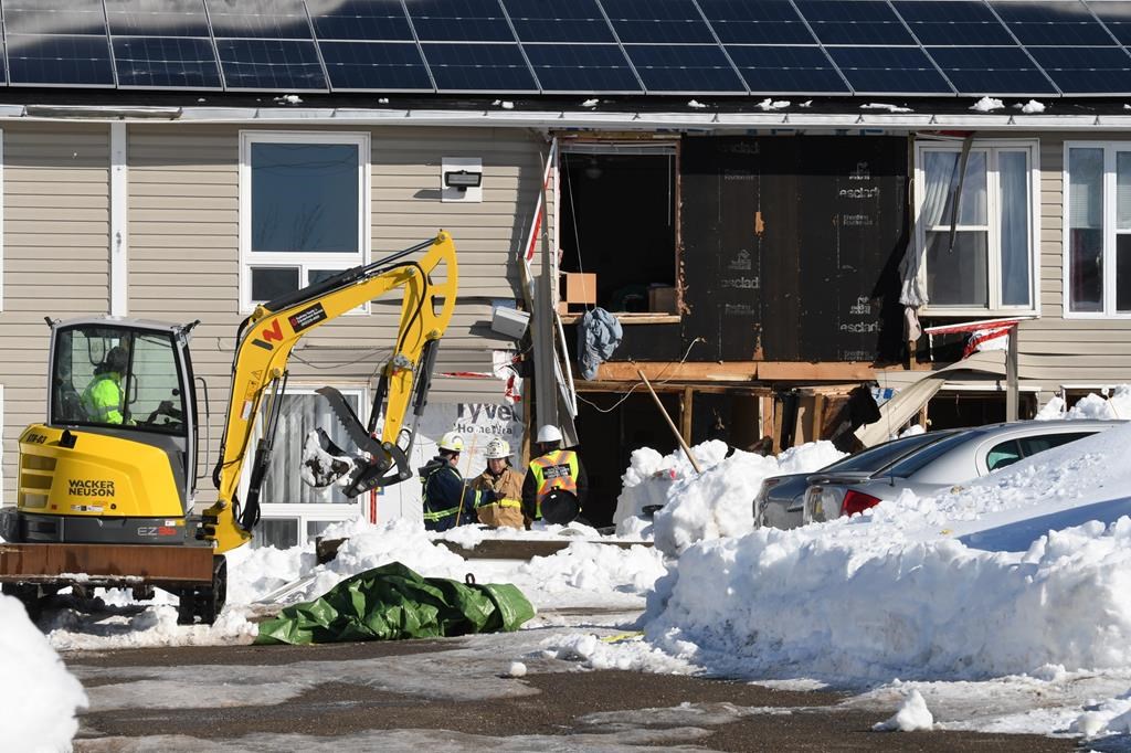 The son of a Cape Breton woman injured in a propane explosion caused by sliding snow says his mother has died. Fire Inspectors are on scene to determine the cause of a gas explosion at the Silver Birch Manor seniors apartments in Sydney, N.S., Saturday, Feb. 10, 2024. 