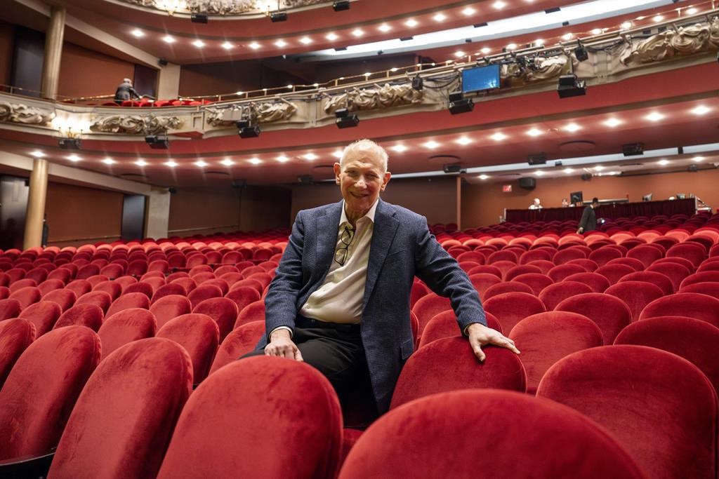 Toronto theatre company Mirvish productions says it has lined up musical versions of “Back to the Future,” “Beetlejuice” and “Moulin Rouge” for its schedule that kicks off in the fall. David Mirvish poses for a photo after an announcement in Toronto, Tuesday, Nov. 21, 2023. 
