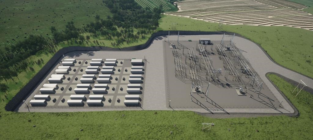 A corporation co-owned by 13 Mi'kmaw communities is investing in new battery plants with Nova Scotia Power, in what both parties are calling a step toward reconciliation. An artist's rendering of a Nova Scotia Power electricity storage and distribution facility is seen in an undated handout image. THE CANADIAN PRESS/HO-N.S. Power, *MANDATORY CREDIT*.