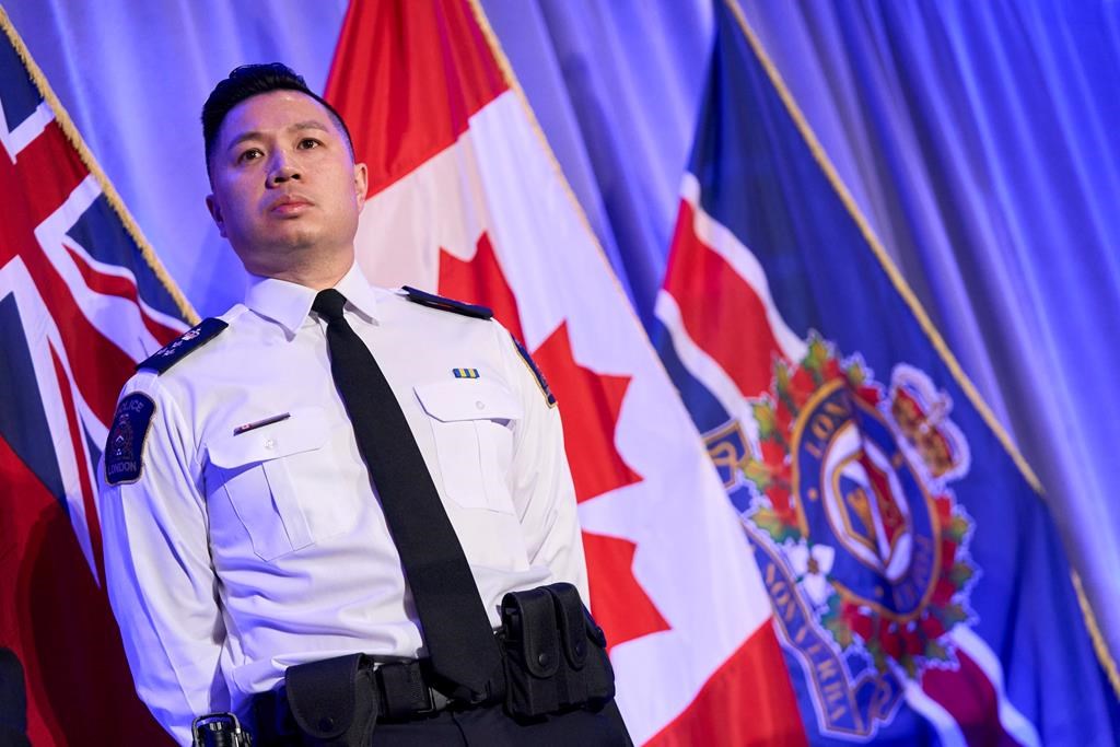 A southwestern Ontario police force is facing scrutiny for its decision to send a team to an international competition in Dubai, an event that saw its members training with and competing against a Russian special unit whose members are accused of atrocities. London Police Chief Thai Truong speaks during a press conference in London, Ont., Monday, Feb. 5, 2024. THE CANADIAN PRESS/ Geoff Robins.