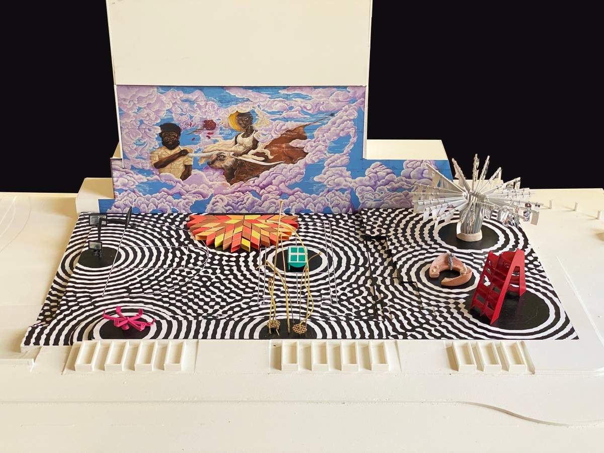 A model of the public space envisioned for the lot next to the ‘The Guide & Protector’ mural in Calgary’s Chinatown.